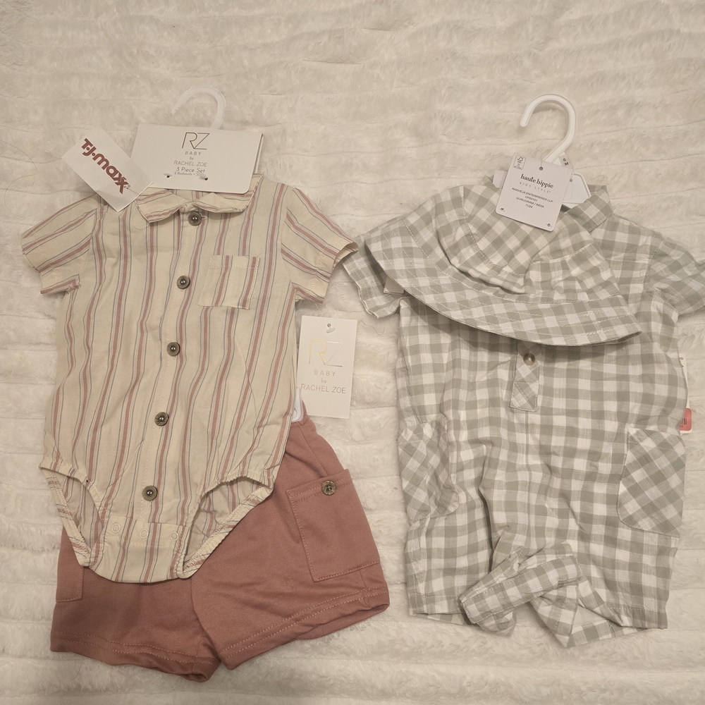 Striped and Checkered Baby Romper Set